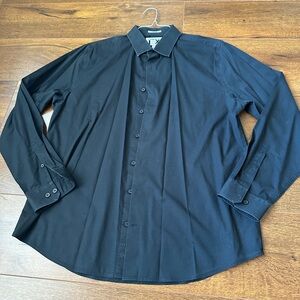 Express 1MX Button Up Dress Shirt Fitted Black Casual Business Mens Large